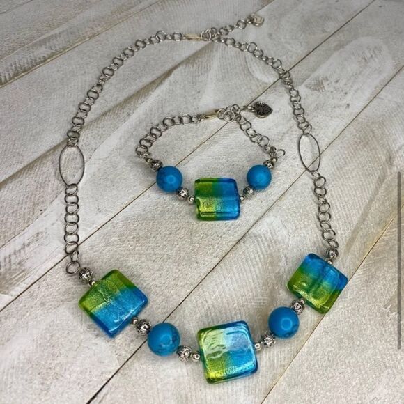 Green and blue necklace and bracelet - Picture 4 of 4